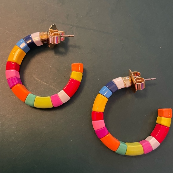 Roxanne Assoulin Multicolor Chiclet Hoop earrings - Picture 4 of 5